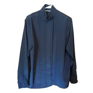 Hill Archer Blouse Womens Size 16 Black Long Sleeve Pleated Mock‎ Neck VTG